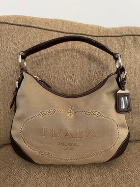 Prada Logo Jacquard Hobo Bag with dust bag
